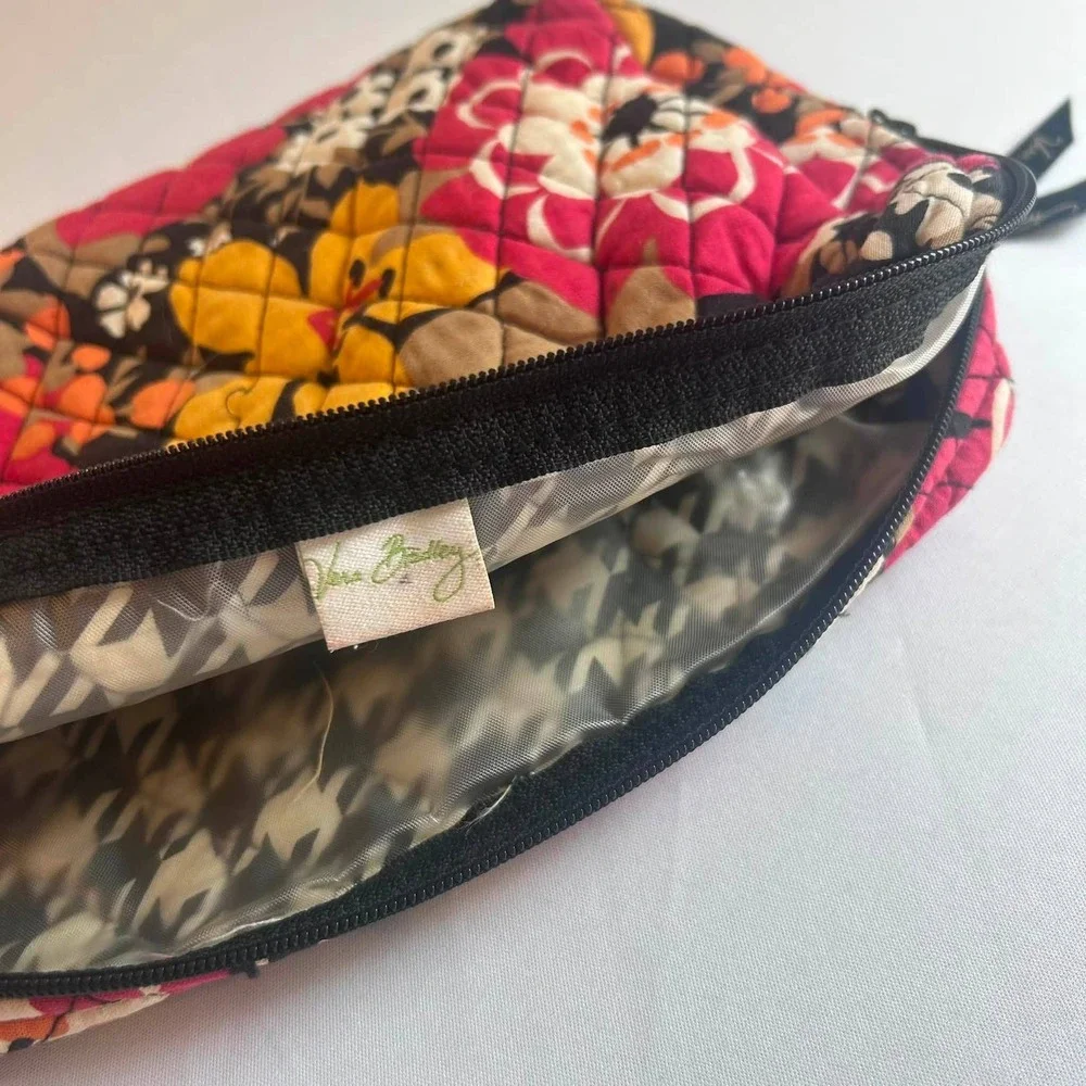 Vera Bradley Cosmetic Bag Womens Large Multicolor Floral Quilted Cotton Pouch